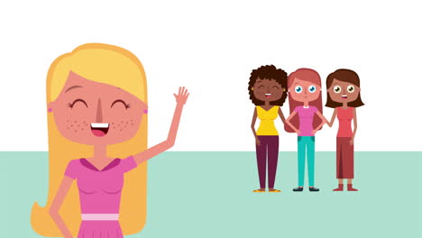 grupo de personajes de niñas interraciales animación