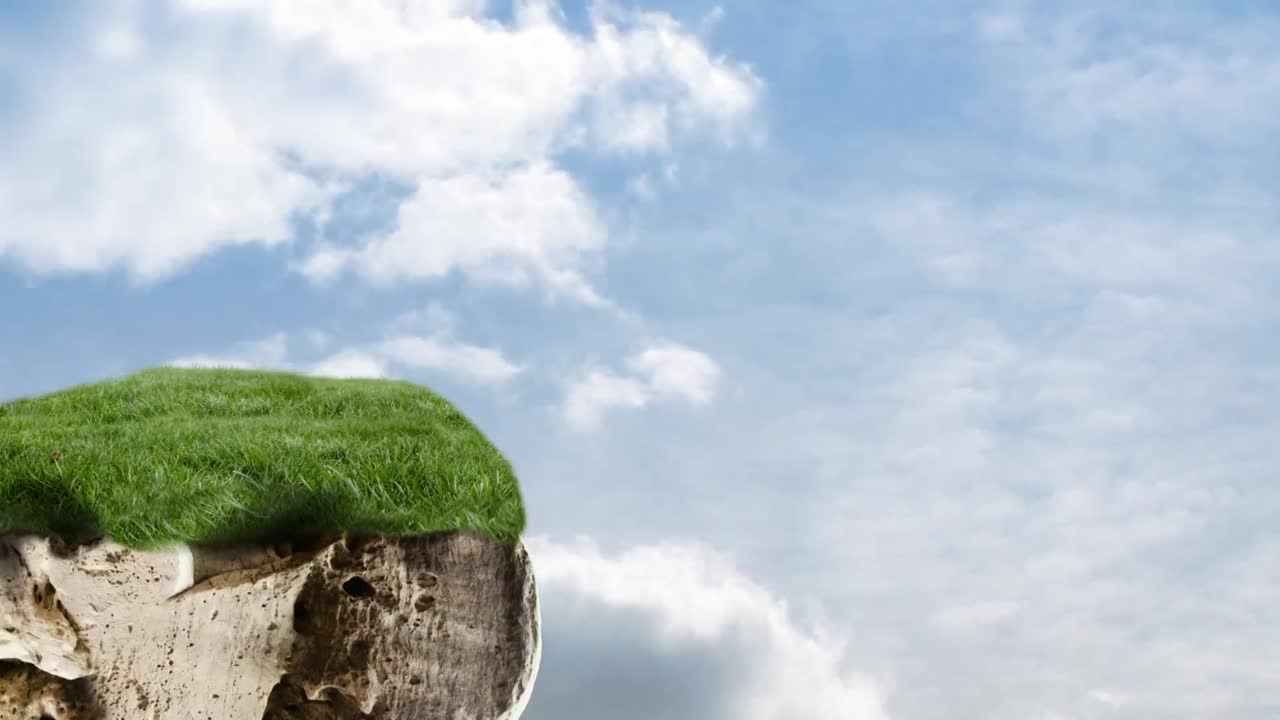 animación de la hierba sobre el cielo con nubes