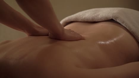 a masseuse is massaging her client's back with massage oil