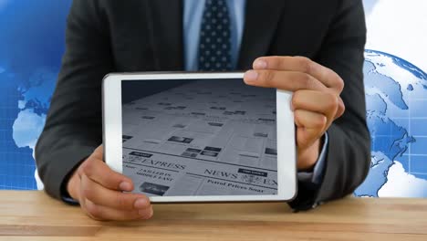 animación digital del periódico de negocios que se desplaza en la pantalla de la tableta digital 4k