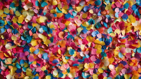 confetti of various shapes and colors creates a festive atmosphere, initially in sharp focus and then progressively blurring, suggesting movement and celebration