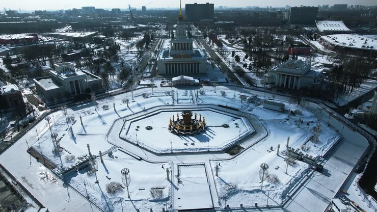 Parc VDNKh à Moscou, vue aérienne hivernale