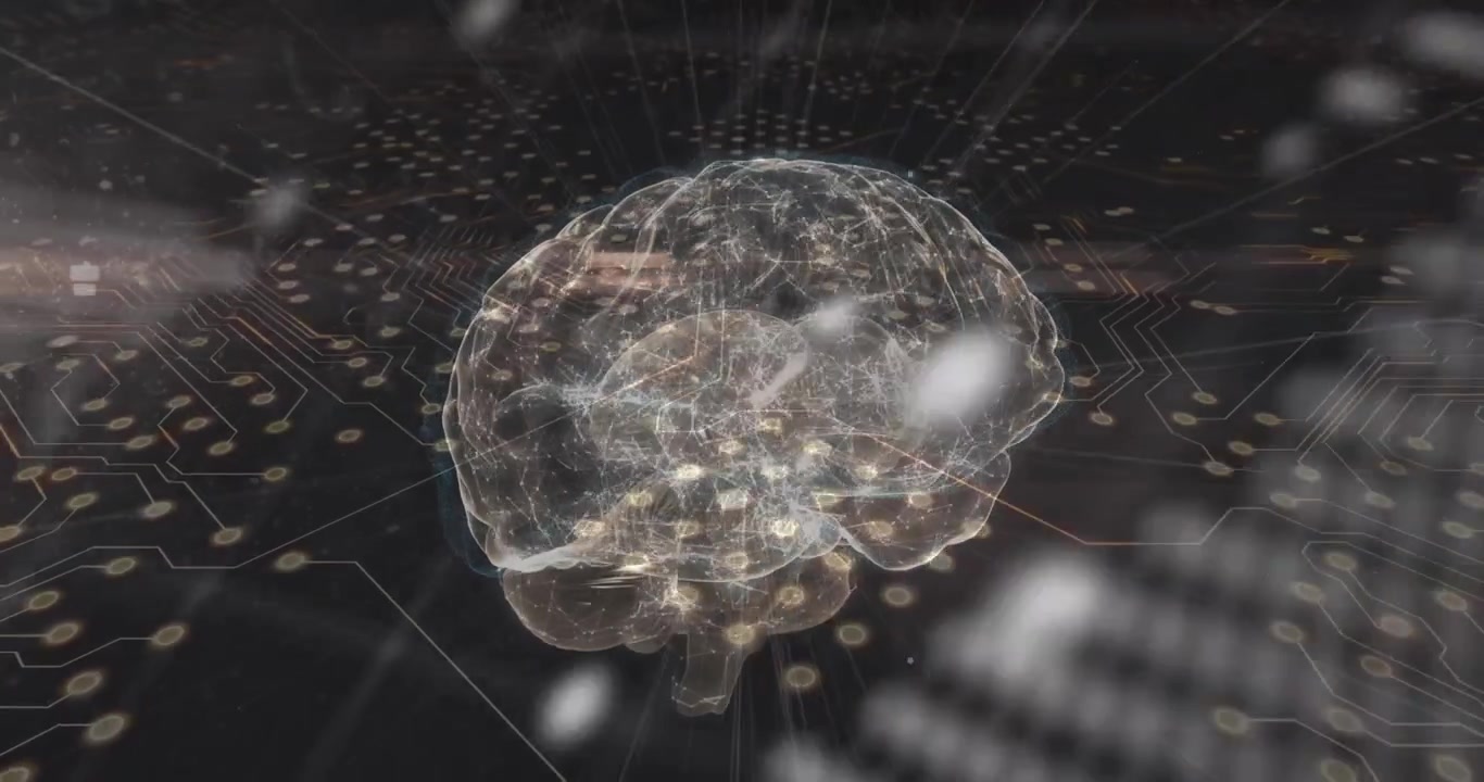 Digital Human Brain Model with Circuit Board and Data Code