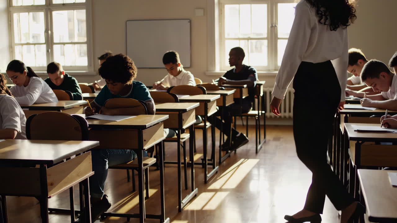 Classroom Scene: Students Taking an Exam