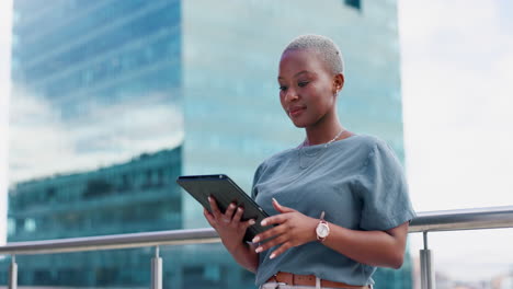 Black-woman,-business-and-tablet-portrait-in-city