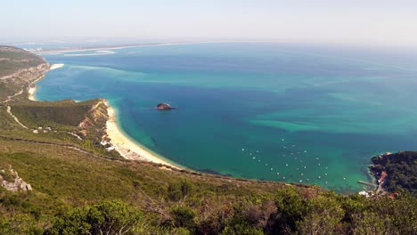 Portugal,-Portinho-da-Arrábida,-beautiful-timelapse-video-overlooking-the-coastline-of-the-Atlantic-Ocean-and-mainland