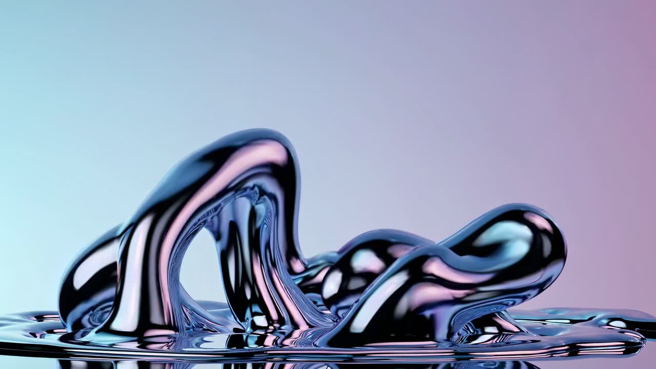 Abstract liquid metal shapes in a close-up angle, reflecting light in a futuristic style, perfect