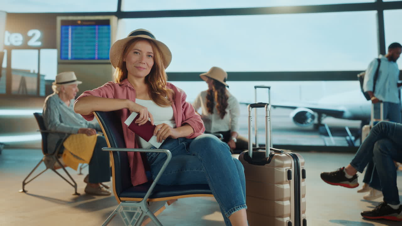 Woman Waiting at Airport Departure Lounge