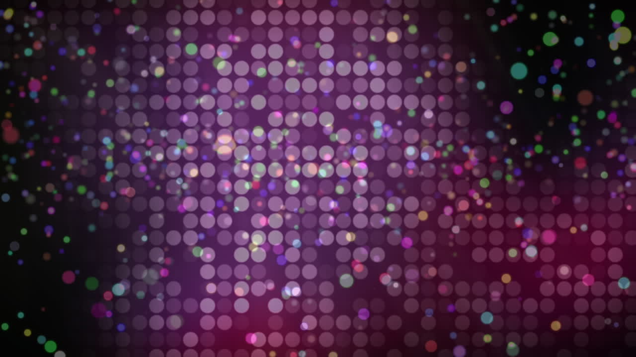 Multicolored spots of light over mosaic squares against purple background