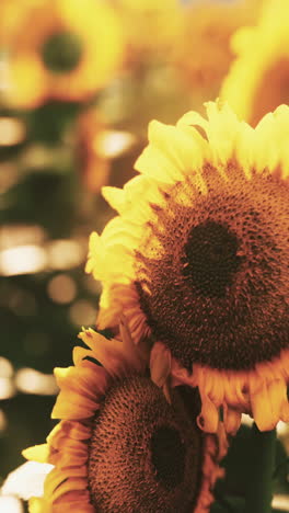 closeup of sunflowers in a field