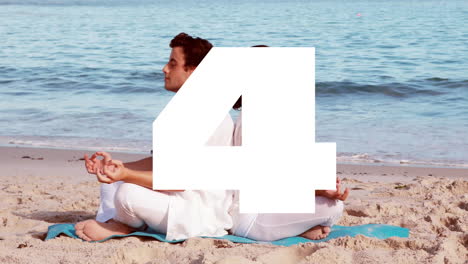 gran número 5 animación sobre la gente meditando en la playa