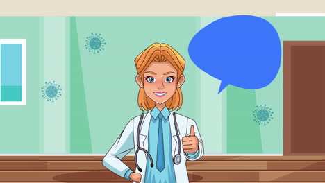 female doctor professional in hospital corridor character animation