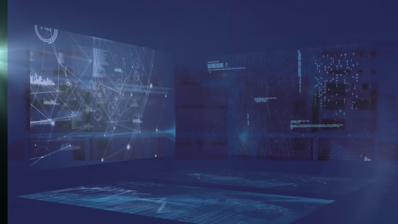 Animation of data processing over cityscape