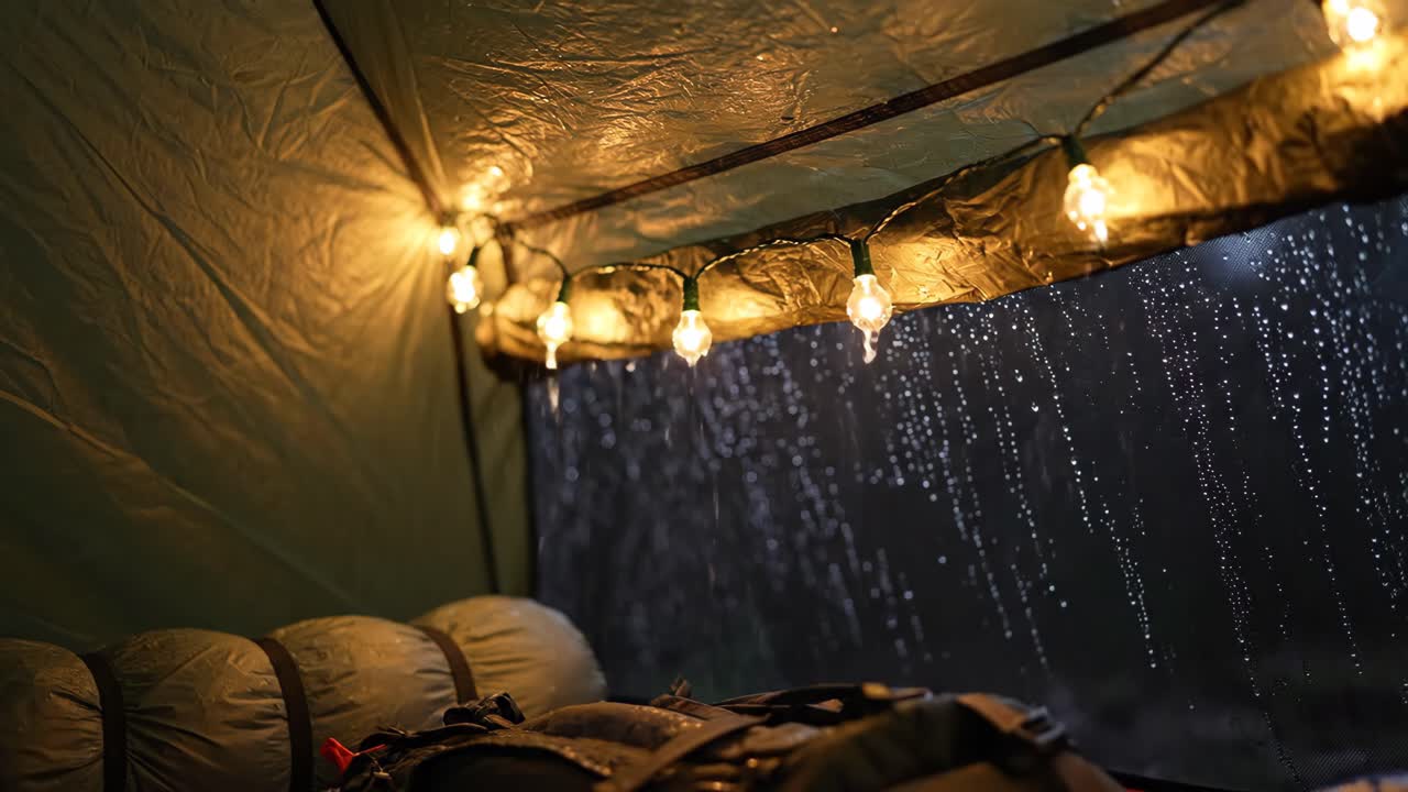 Cozy Camping in a Rainy Tent