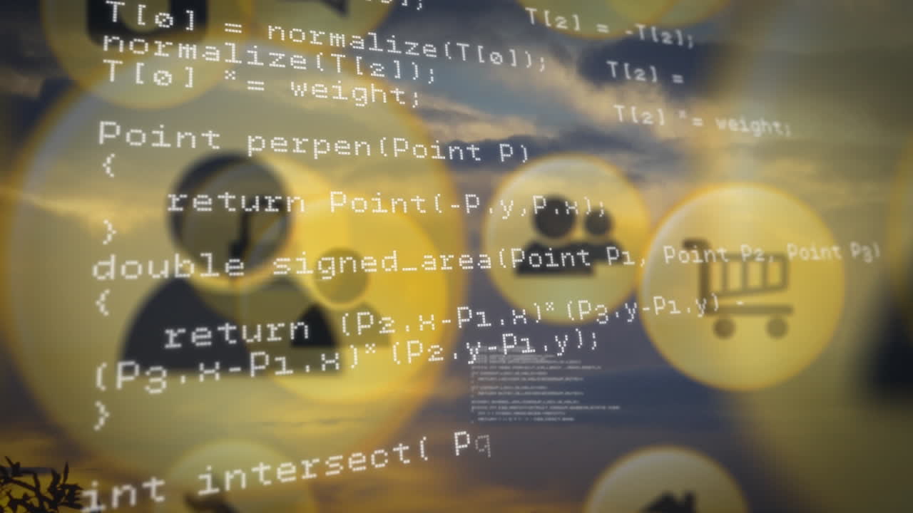 Digital icons and data processing against blue sky