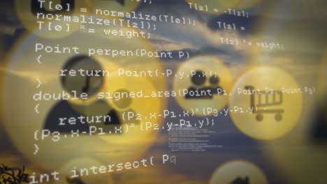 digital icons and data processing against blue sky