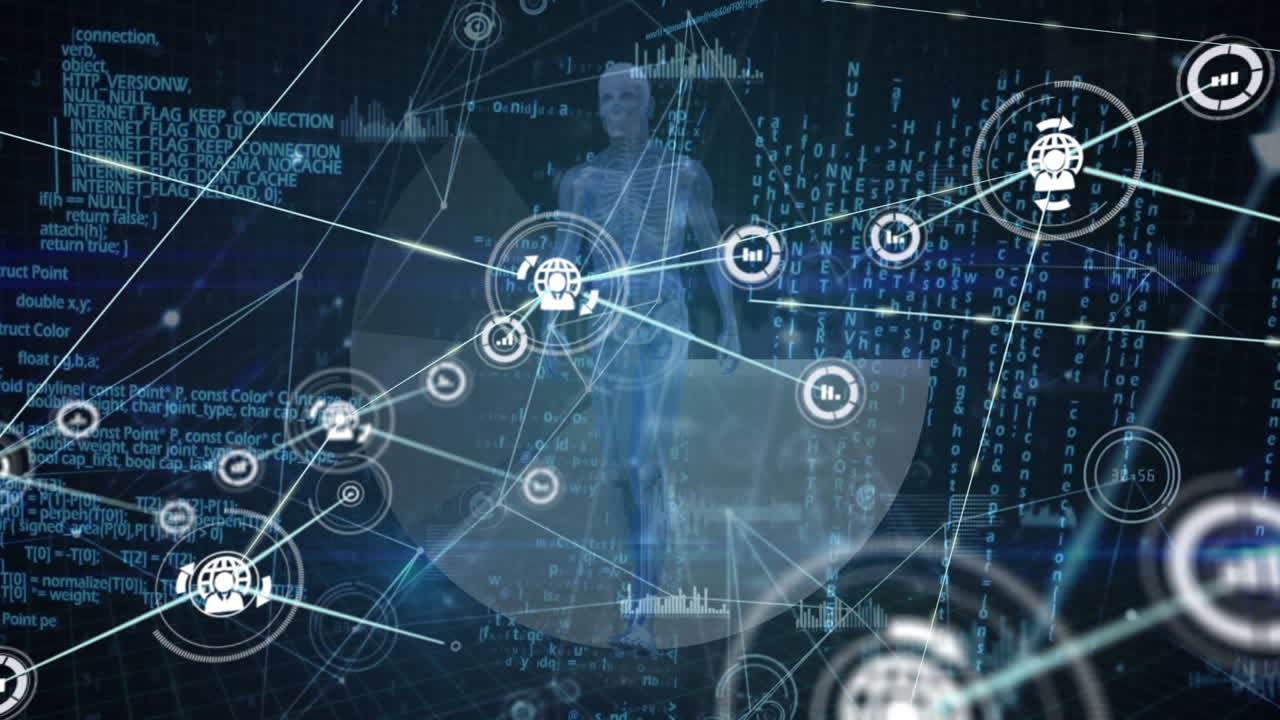 animación de redes de conexiones y procesamiento de datos en todo el mundo