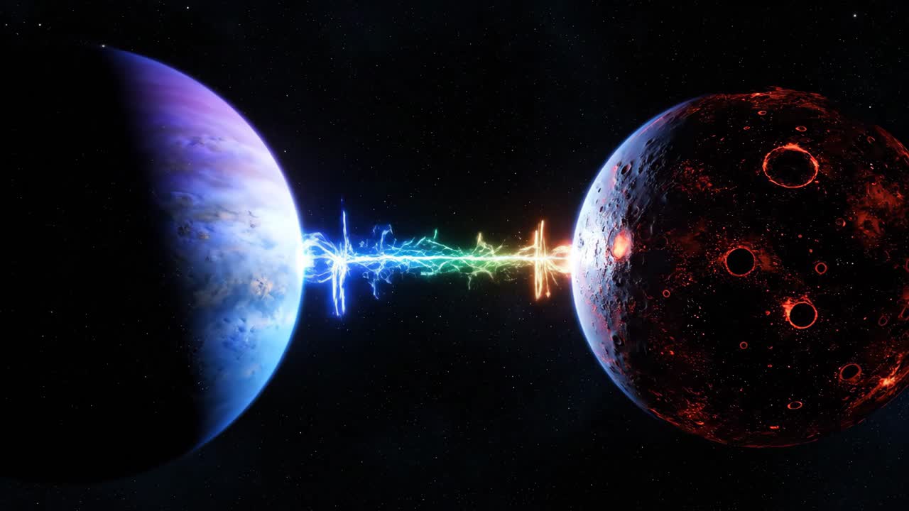 Planets Connected by Energy Beam