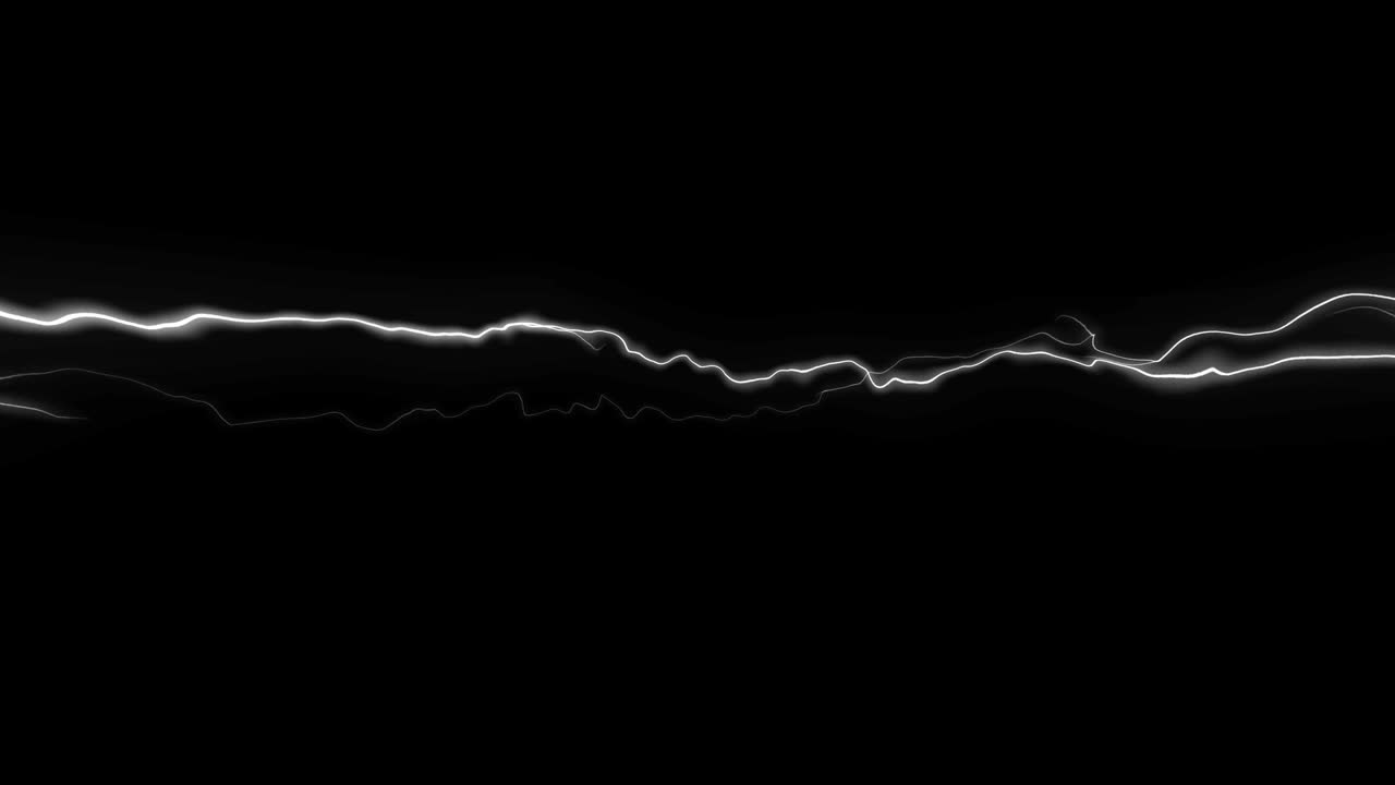 Two glowing white lines move and undulate like electricity or lightning on black background. For sci-fi, tech, or abstract concepts