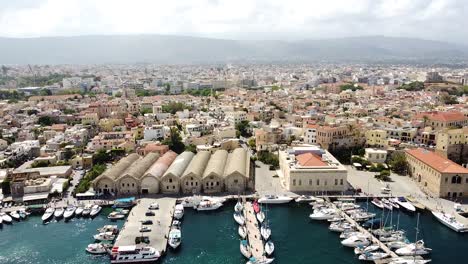 bright and beautiful town of chania, aerial drone view