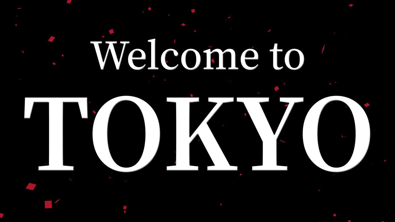 Animasi grafis gerak teks pesan Selamat Datang di TOKYO.