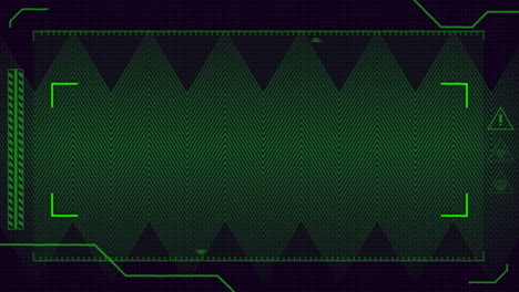 animación de las esquinas del ámbito cuadrado verde que se ensancha en la interfaz, sobre líneas en zigzag estrechas, en negro