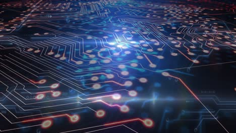 Animation of computer circuit board with data processing