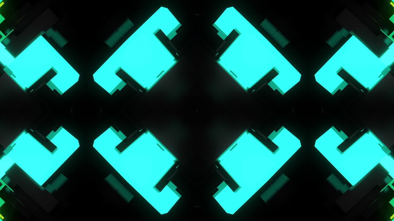 4k fondo de bucle oscuro con mecanismo simétrico abstracto y luz de neón. ciencia ficción cyberpunk bg para espectáculos o eventos, exposiciones, festivales o conciertos, videos musicales, bucle vj para clubes nocturnos