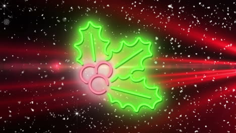 animación de hojas sobre manchas de luz y nieve cayendo