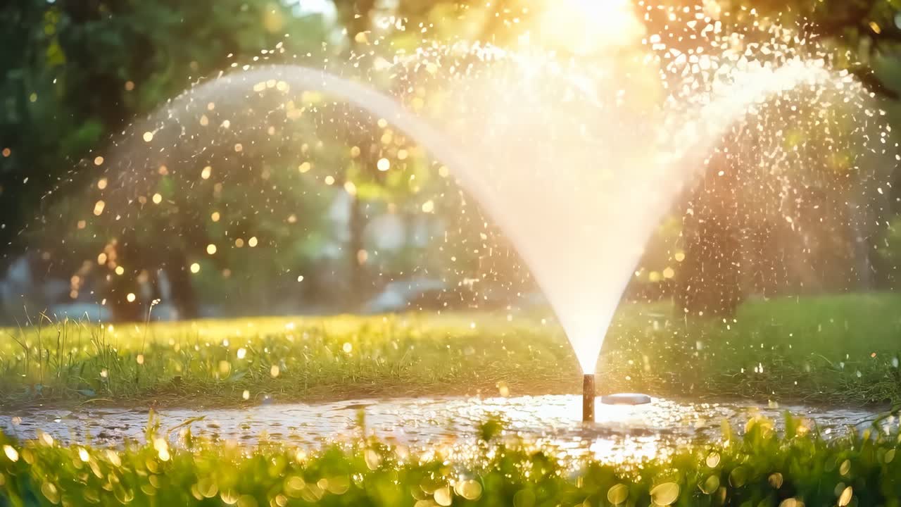 잔디 들판 한가운데 에 있는 스프링클러