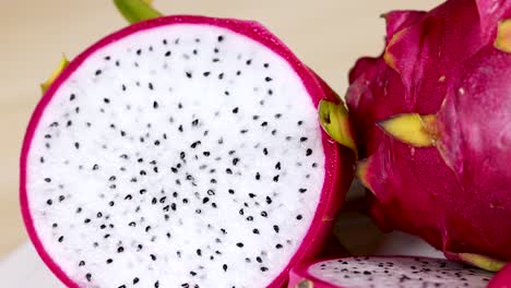 close-up of vibrant dragon fruit slices