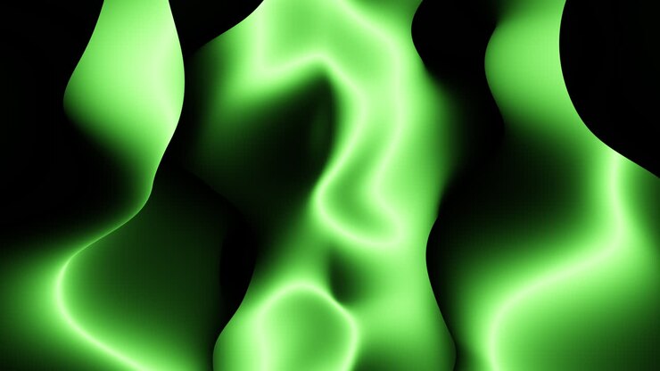 Twisted green liquid waves pattern on black gradient