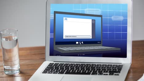 animation of ai chat and data processing over laptop on desk