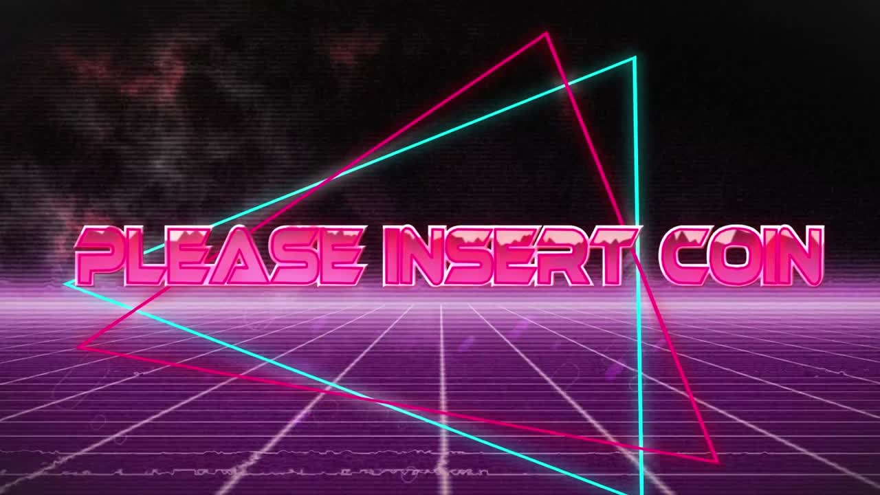 animación de por favor inserte la moneda en el espacio abstracto digital