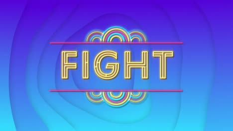 fight text animation with neon colors over blue and purple gradient background