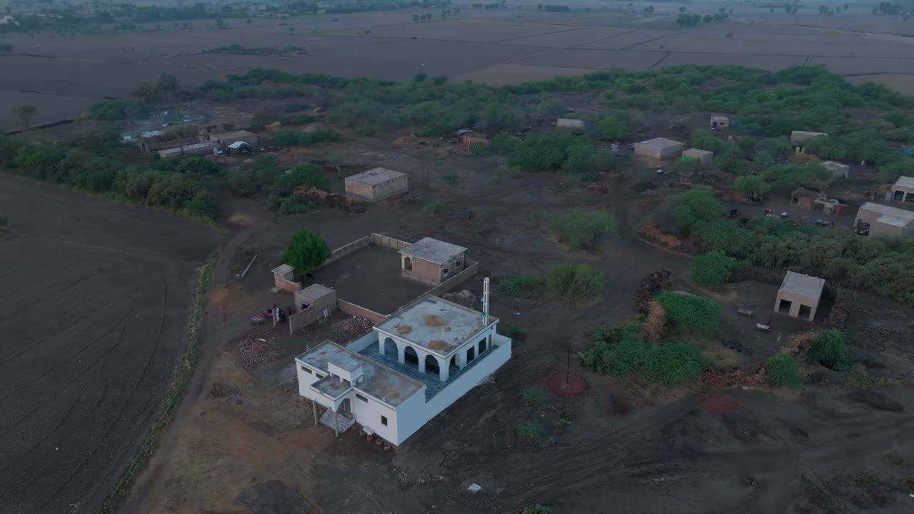 Premium stock video - Twilight over rural sindh village, pakistan - aerial