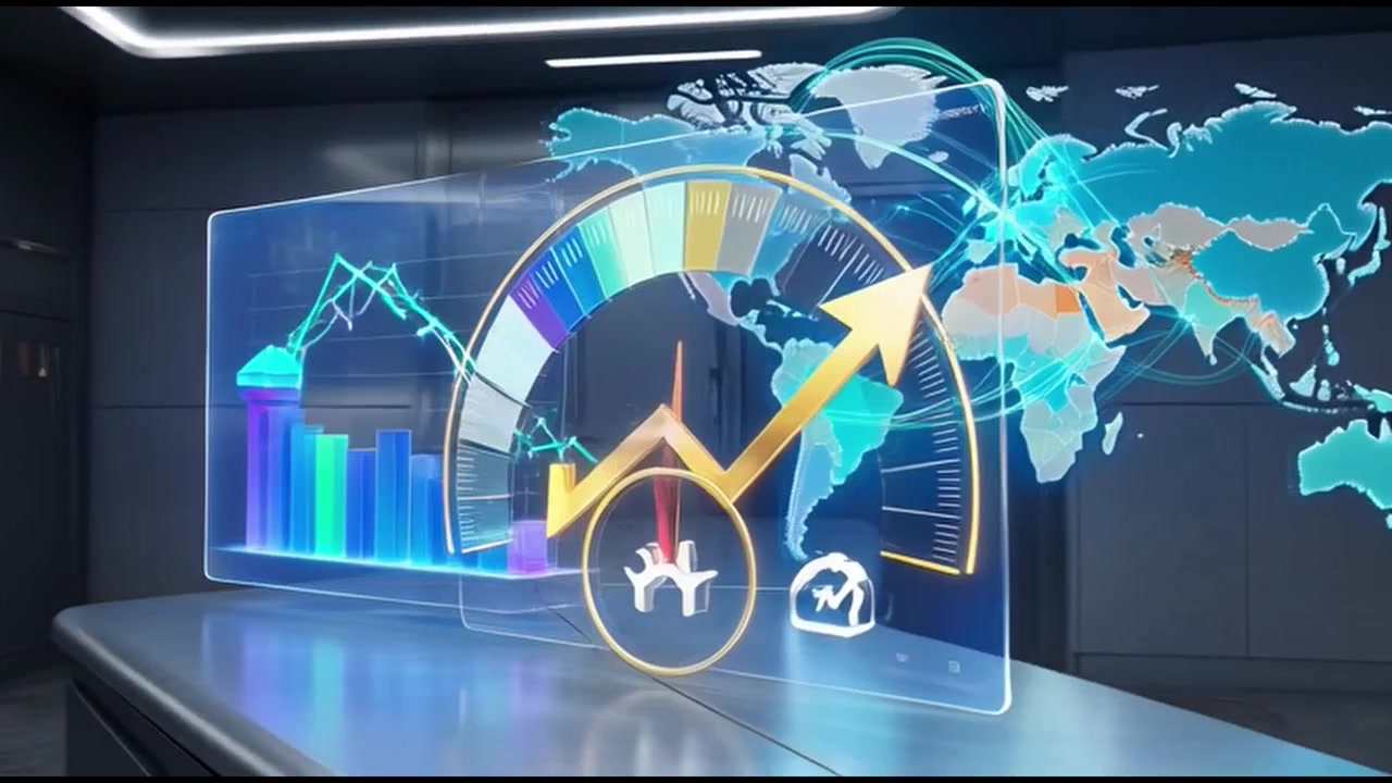 Holographic Business Data Dashboard Displaying Global Performance Metrics