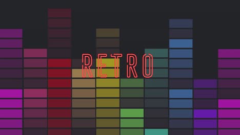 animación de texto retro sobre columnas de colores