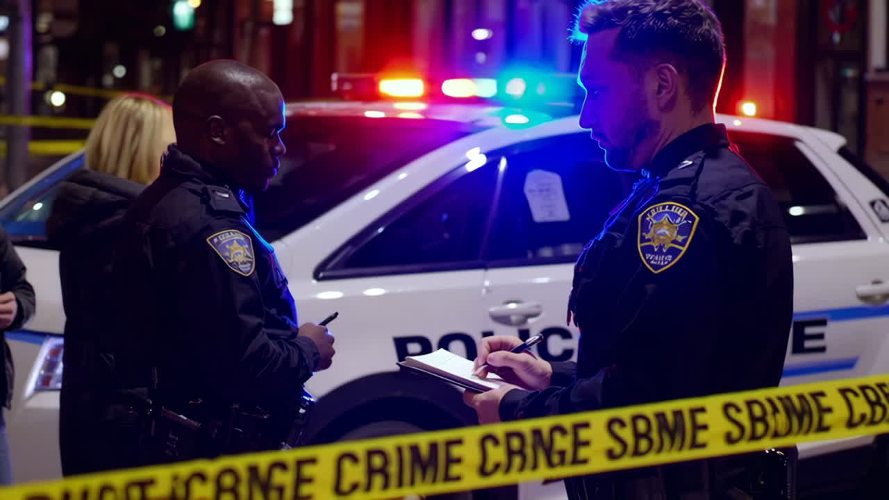Police Investigating a Crime Scene at Night