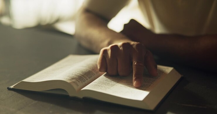 Person Reading a Holy Bible in Soft Natural Light