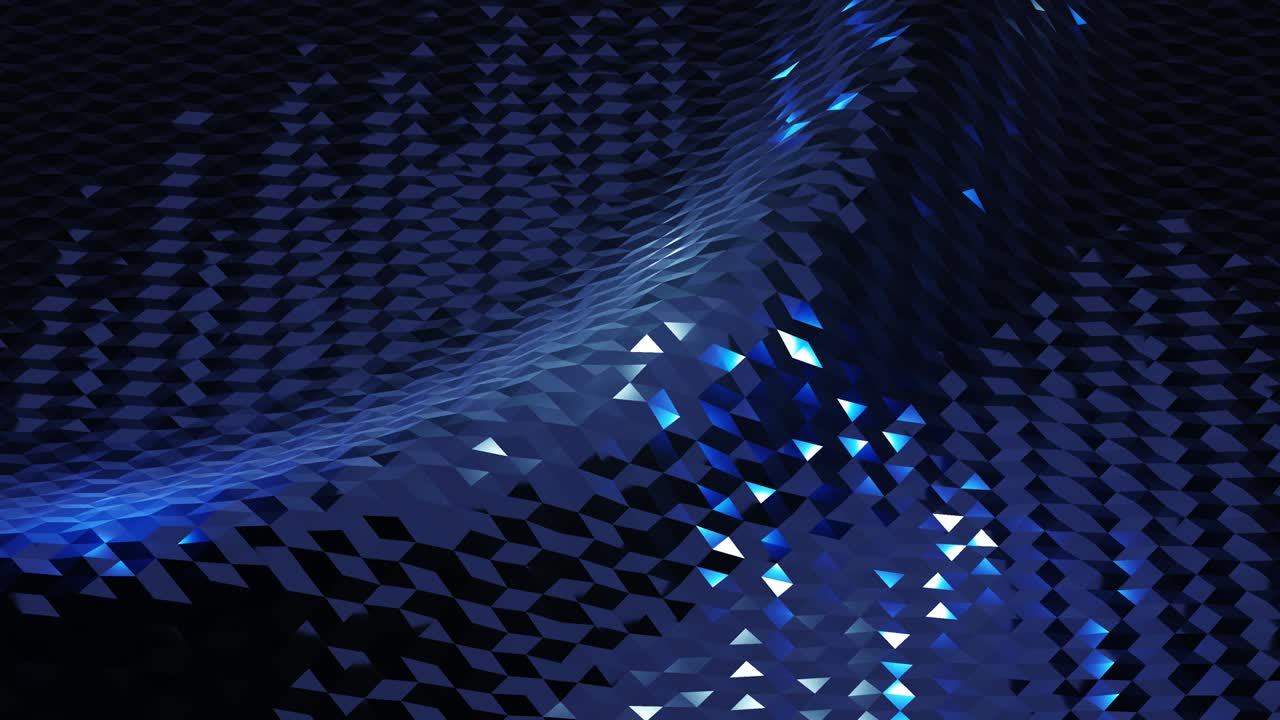 stylish dark abstract low poly background in 4k. Abstract waves move on glossy metallic surface in loop. Smooth soft seamless animation. Simple minimalistic geometric bg. Blue color