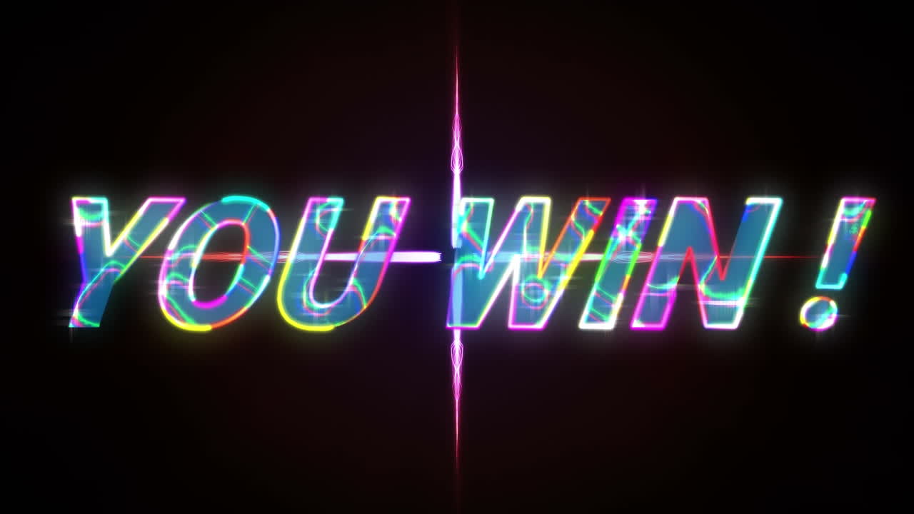 빛나는 애니메이션 당신은 빨간 빛나는 모양 위에 텍스트를 승리