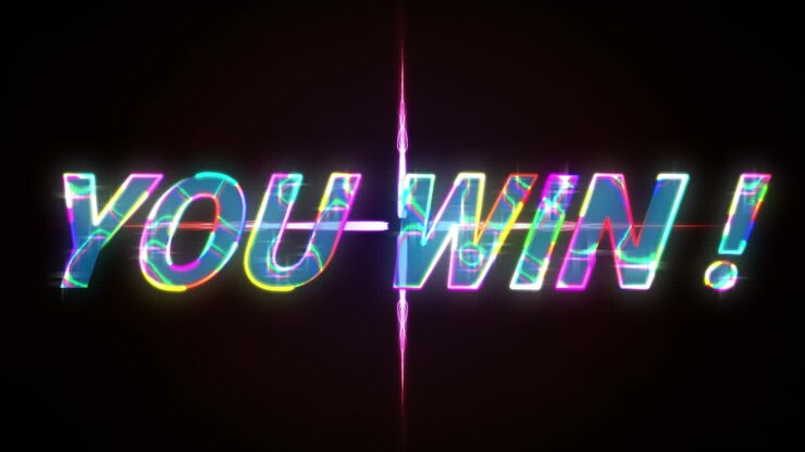 Animation of glowing you win text over red glowing shape
