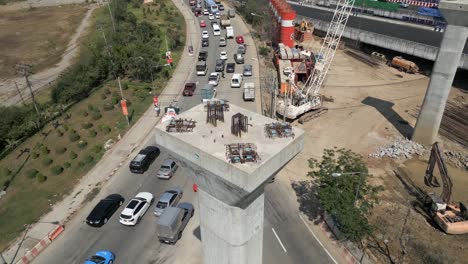aerial view of highway construction with traffic