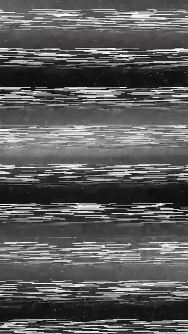 Vertical rolling bars of static noise and glitch distortion move down the screen, simulating a rolling shutter or old TV tracking error