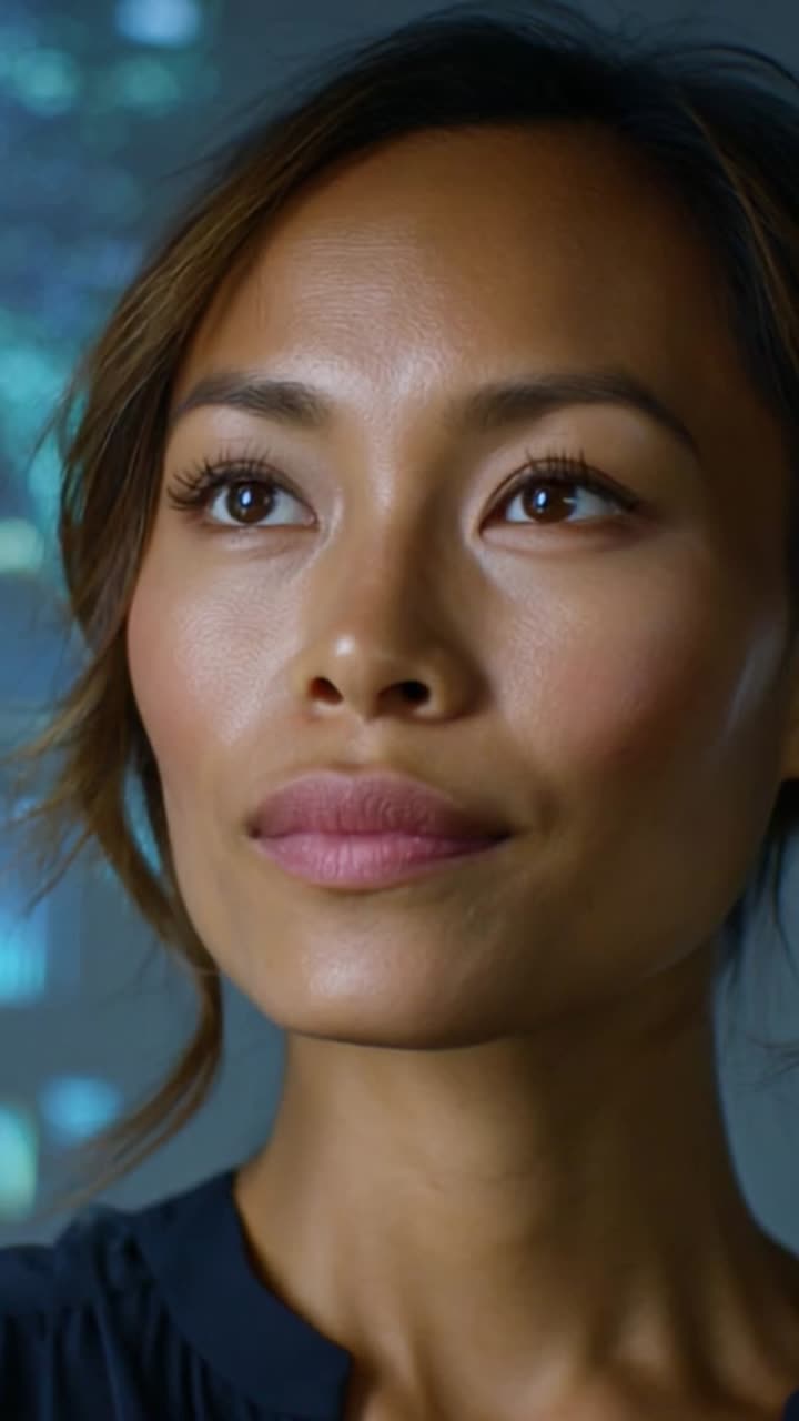 Introspective Close-Up of a Woman with Natural Beauty Captured in Soft Lighting, Reflecting Emotions and Depth in a Serene Environment