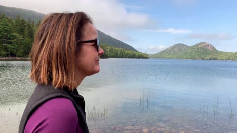 4k shot of jordan pond in acadia national park near bar harbor maine