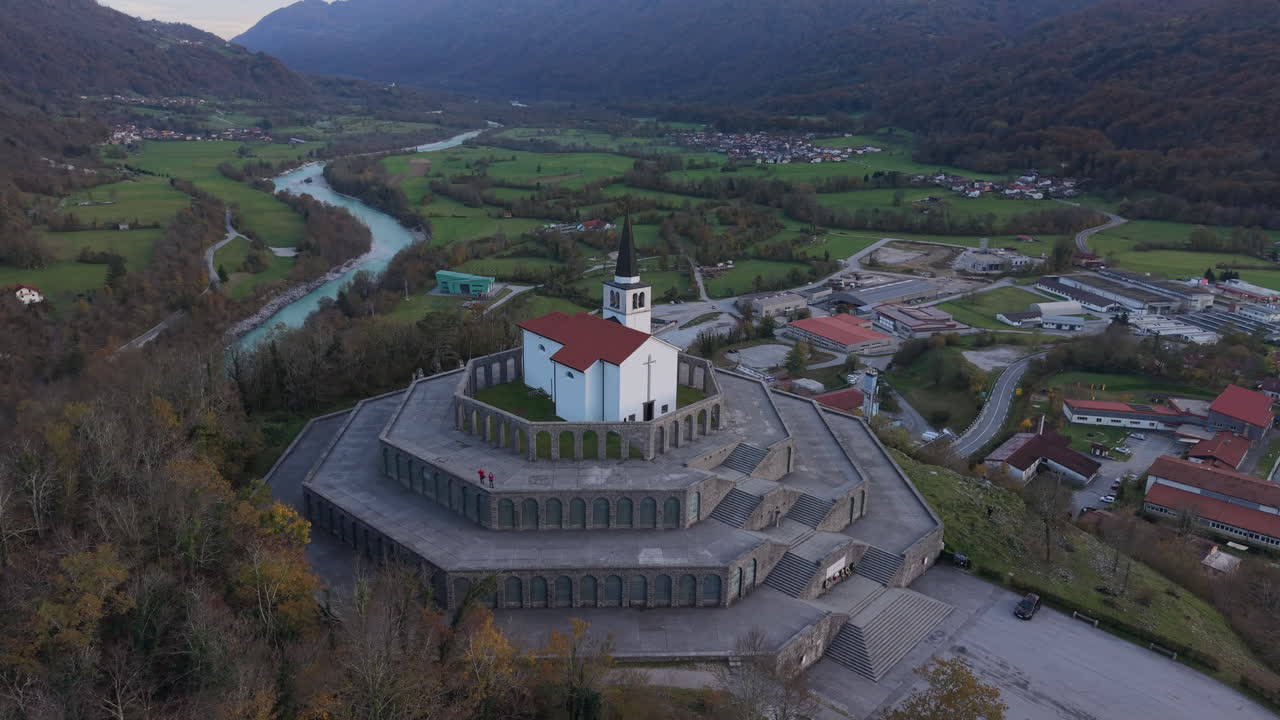 Italian Charnel House monument and St Anton Church in Kobarid Slovenia