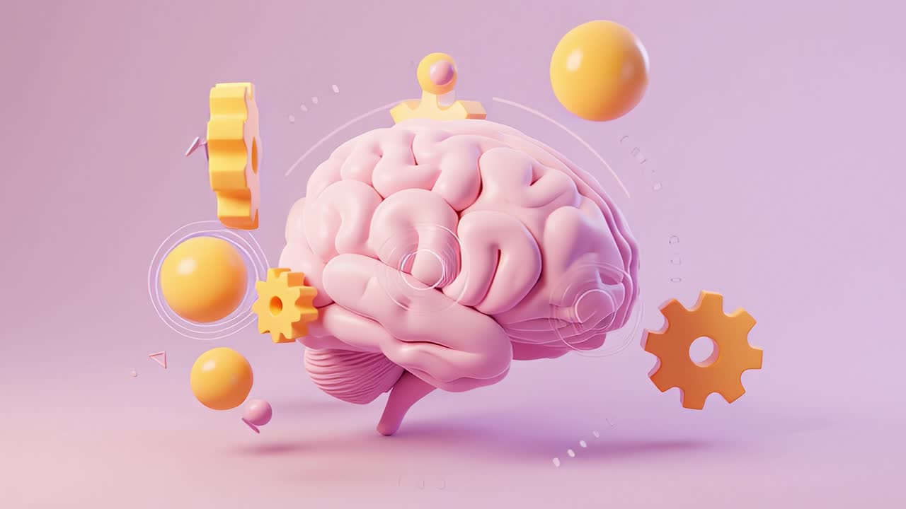 An Artistic Representation of a Brain Surrounded by Gears and Spheres, Symbolizing Cognitive Processes, Innovation, and the Interplay Between the Mind and Mechanisms of Thought