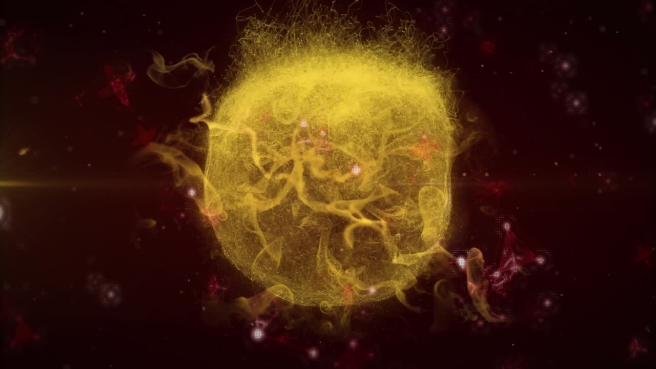 Svaga gula trådar som uppträder och sedan smälter samman till en glödande energisfär, pulserande för att visualisera